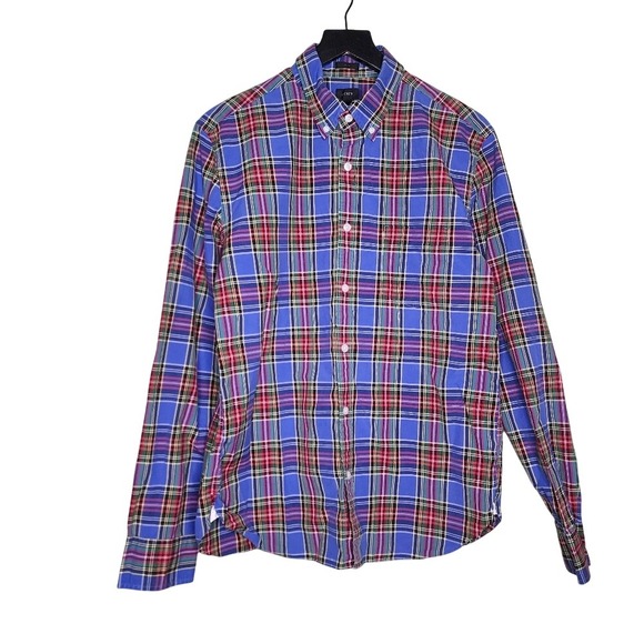 J. Crew Other - J Crew Plaid Button Down Shirt Blue Red Long Sleeve Cotton Classic Preppy Mens L